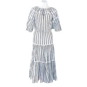Lauren Ralph Lauren Maxi Stripes Prairie Tiered Boho Maxi Dress Plus Size 16